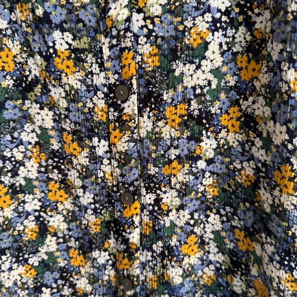 J. Jill Textured Blue Yellow Floral Top Blouse Front Button Long Sleeve Sz 2X - Picture 2 of 6